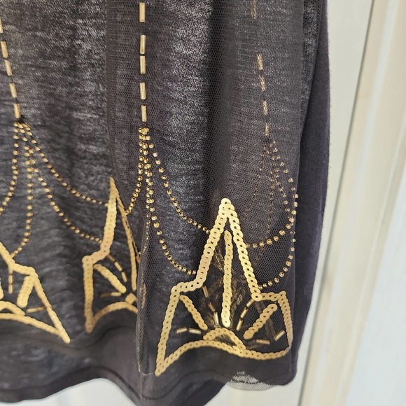 Degree Black Sheer Tank Top with Gold Sequences - Picture 2 of 6